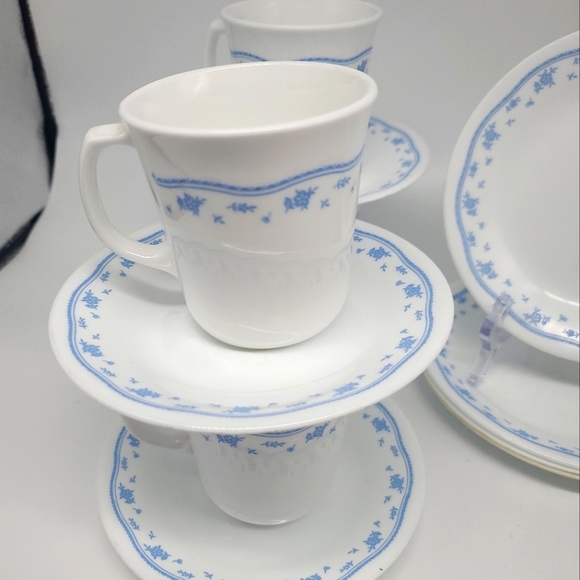 12-Pc Corelle Morning Blue Coffee Mug Cups-Saucers and Appetizer Plates - Picture 4 of 6